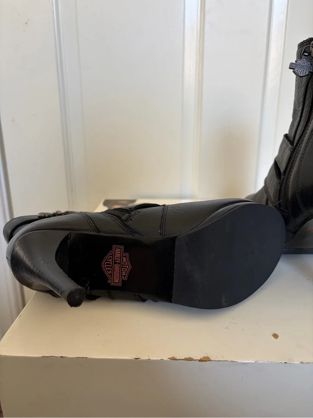 Harley-Davidson Women's Black Leather Buckle Ankle Booties with Stud Accents